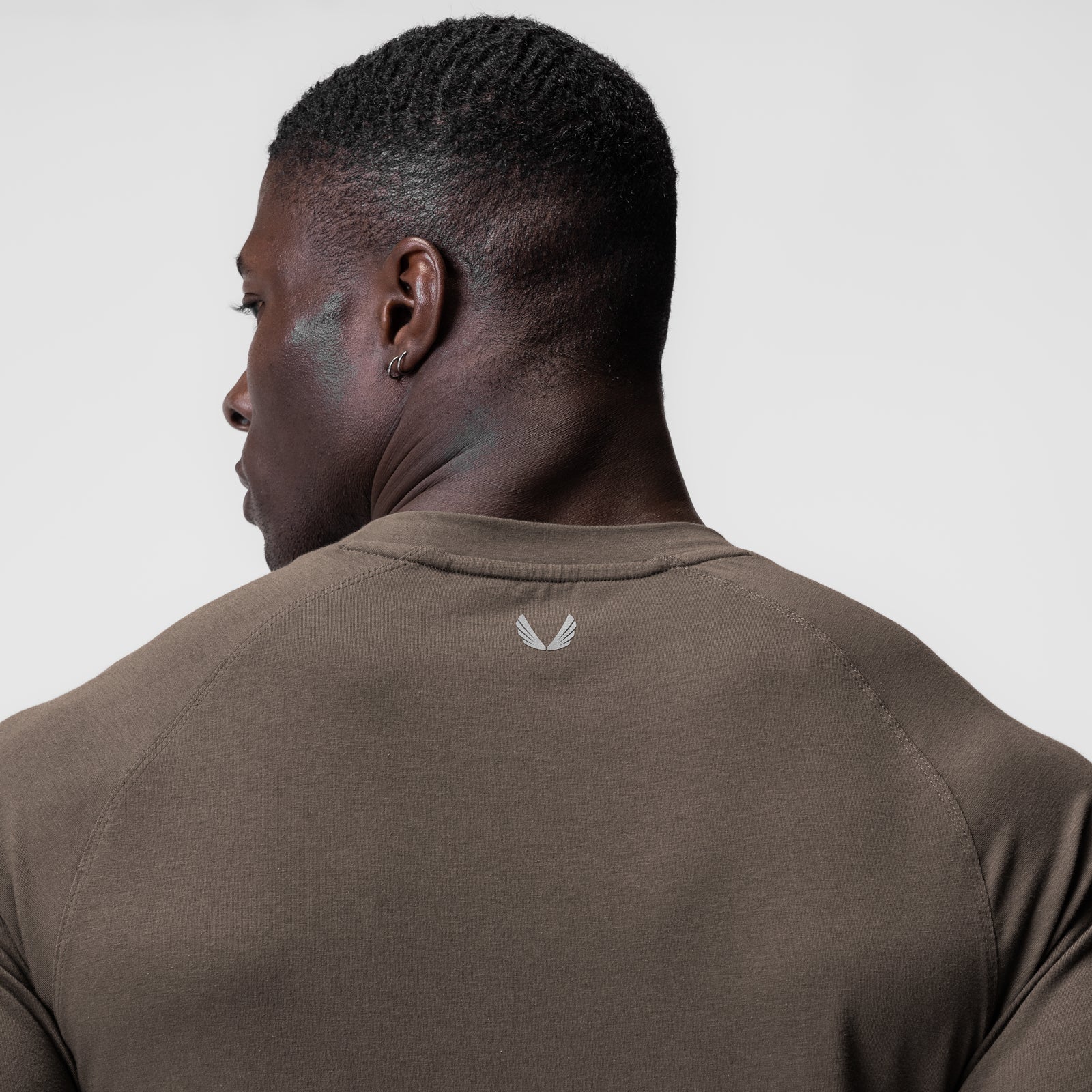 Supima® Fitted Tee in Deep Taupe, worn by model shown from back