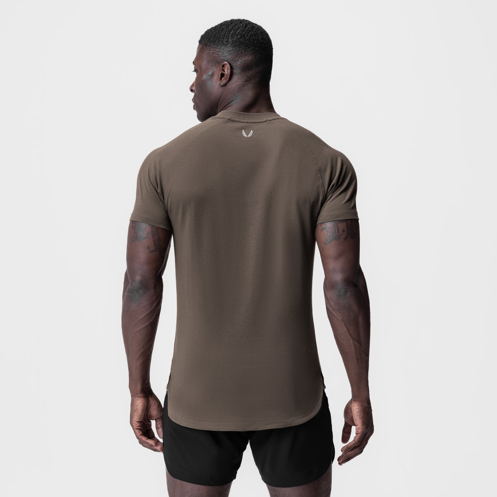 Supima® Established Tee in deep taupe, back view on model