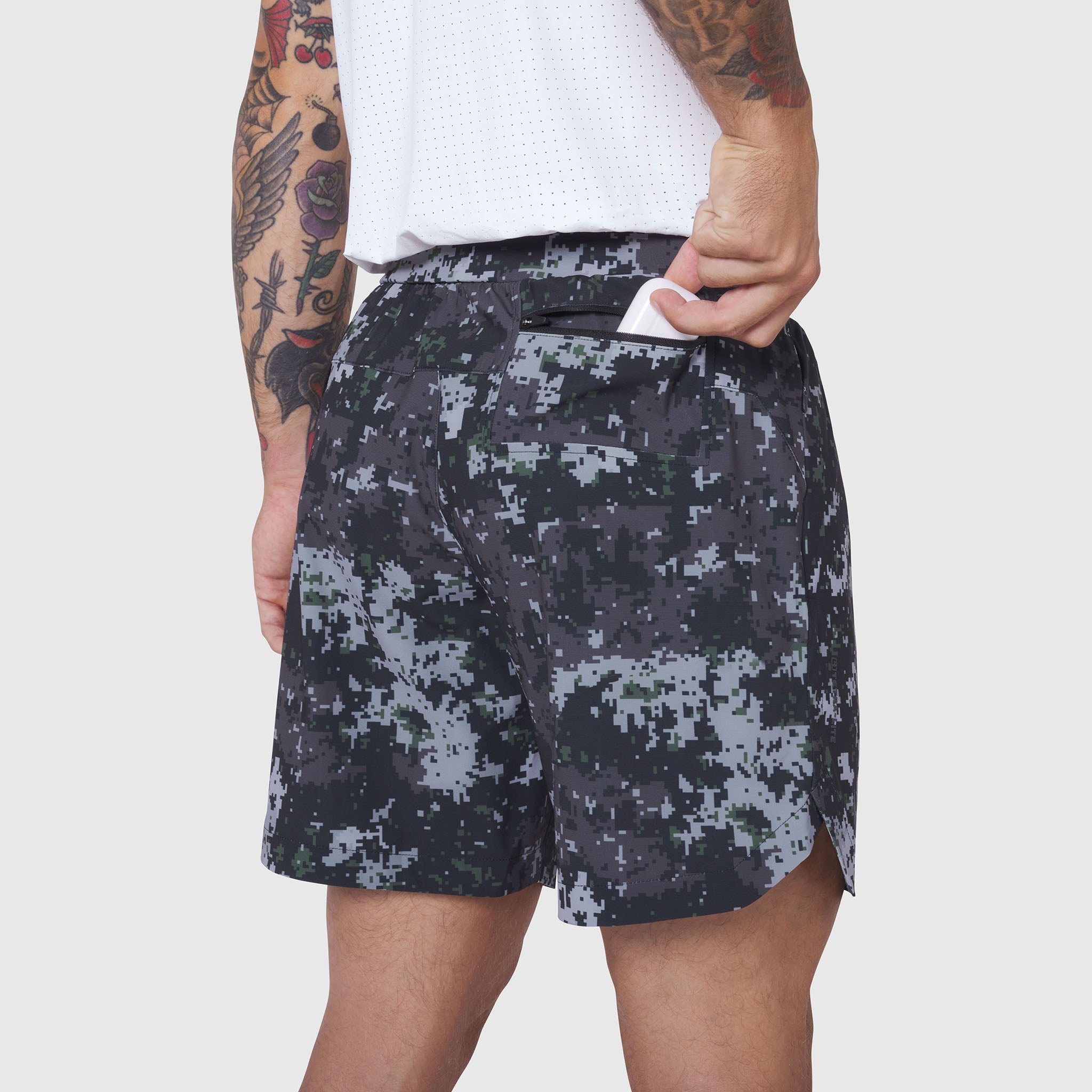 0823. Tetra-Lite® 7" Linerless Short - Pixel Camo "Wings"