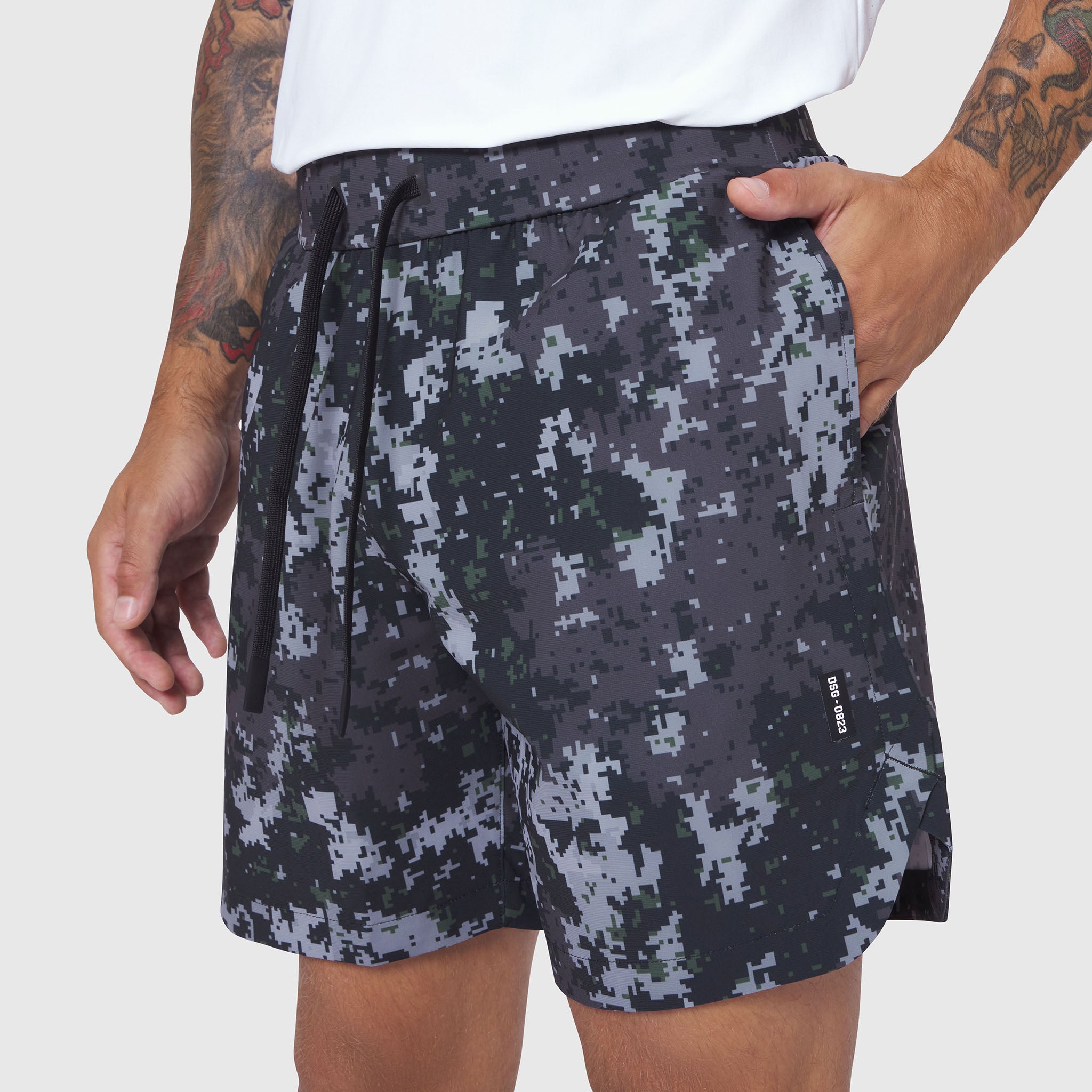 0823. Tetra-Lite® 7" Linerless Short - Pixel Camo "Wings"