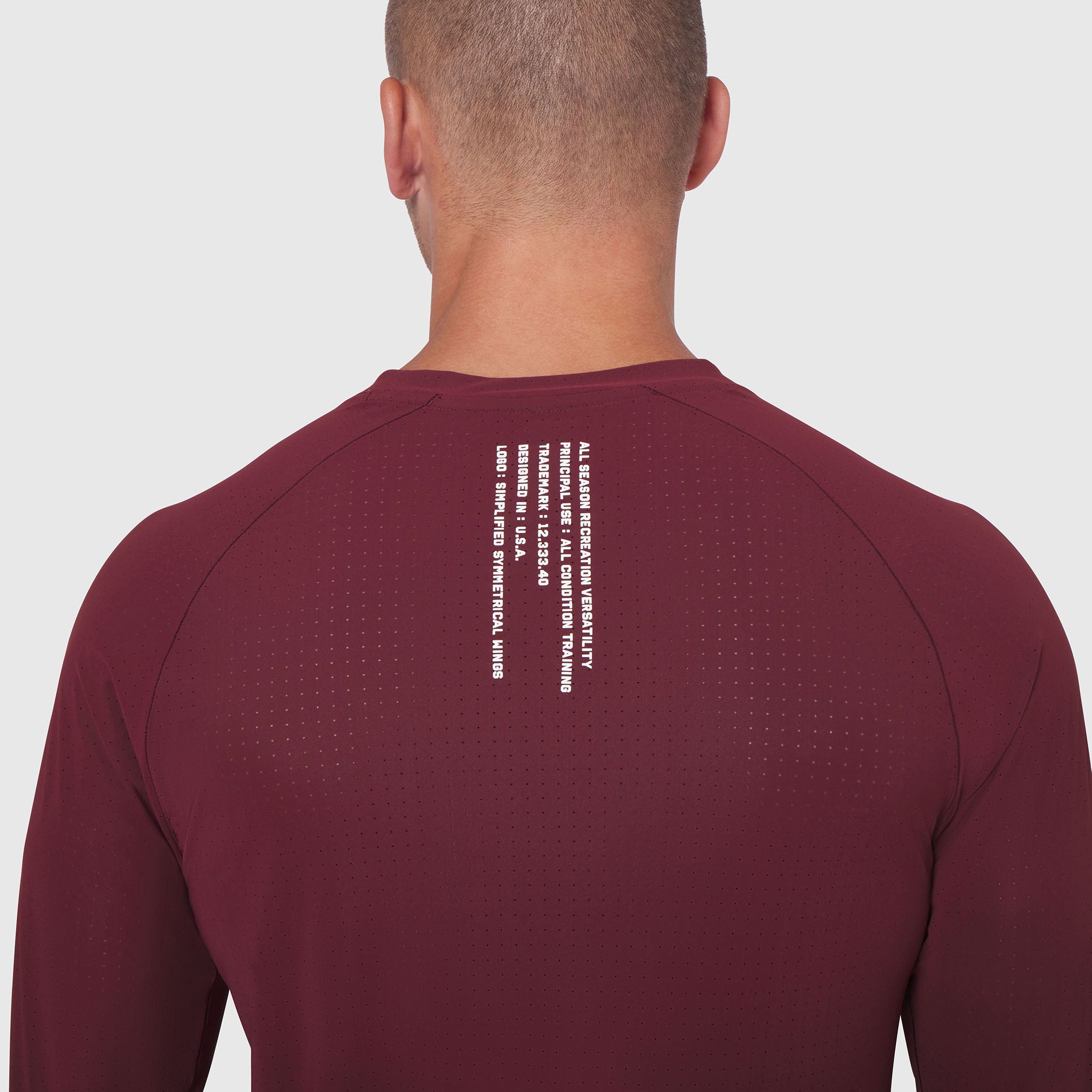 Laser-Vent Established long sleeve in crimson, back view on model