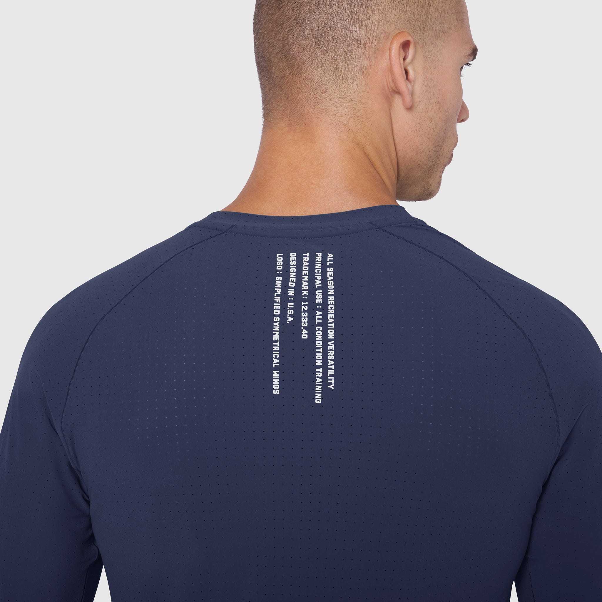 Laser-Vent™ Established Long Sleeve in Navy, back view on model