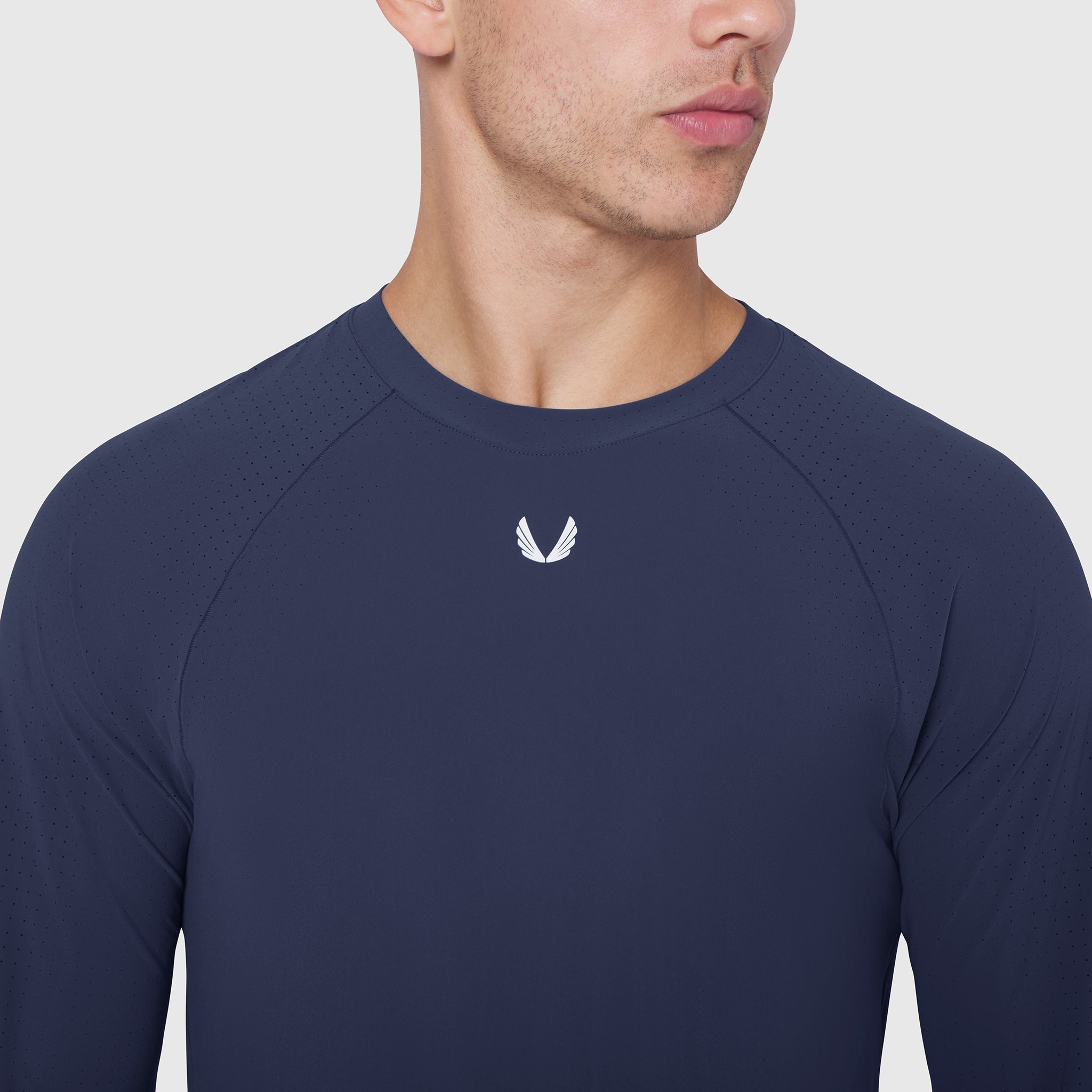 Laser-Vent™ Established Long Sleeve in navy worn by male model, front view