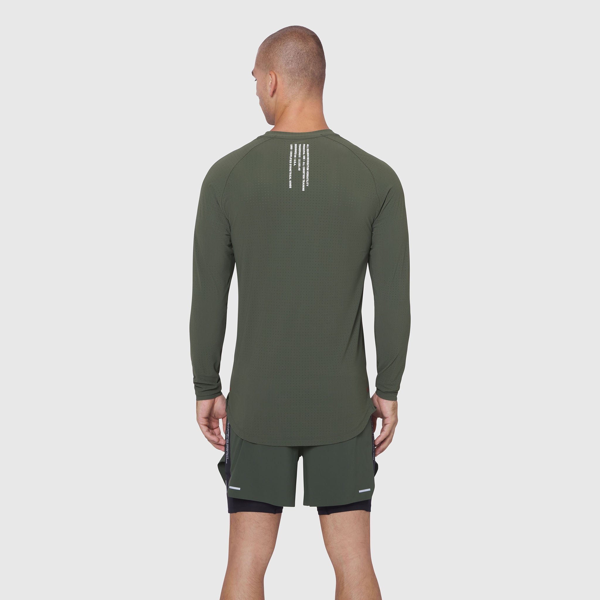 Laser-Vent Established Long Sleeve in olive worn by male model, back view