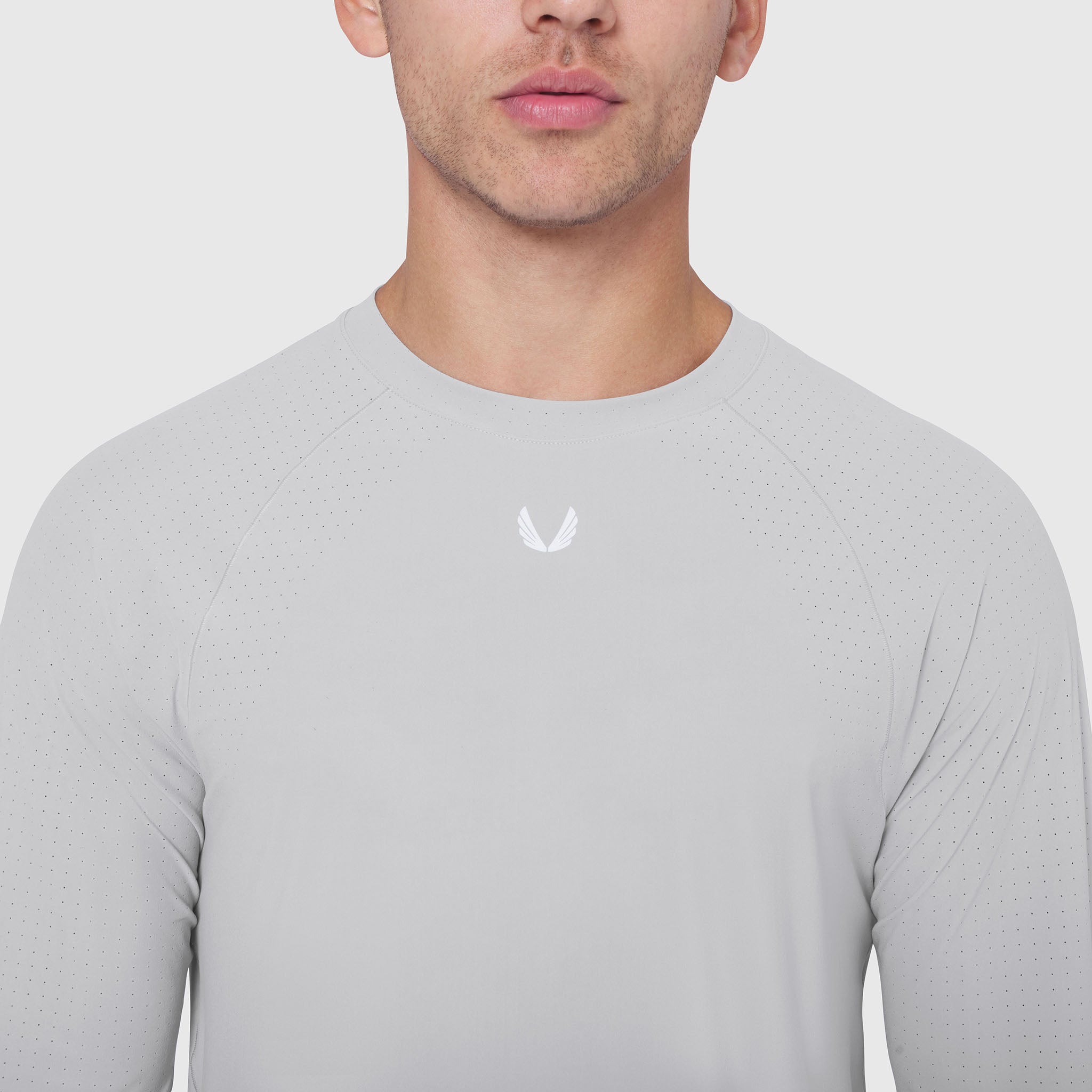 Laser-Vent™ Established Long Sleeve in Slate Grey, worn by male model, front view