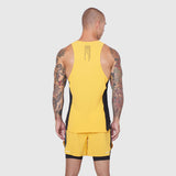 Laser-Vent Singlet Tank in amber and black, back view on male model