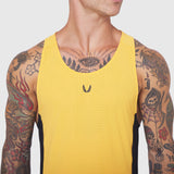 Laser-Vent™ Singlet Tank in Amber and Black worn by male model, front view