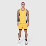 Laser-Vent™ Singlet Tank in amber and black worn by male model, front view