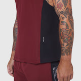 Laser-Vent Singlet Tank in Crimson/Black worn by model, side view