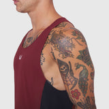 Laser-Vent Singlet Tank in Crimson and Black, worn by male model showing side view