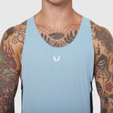 Laser-Vent™ Singlet Tank in light sky blue worn by male model, front view