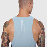 Laser-Vent Singlet Tank in light sky blue, back view on model with tattoos