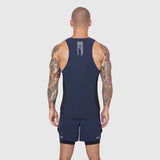 Laser-Vent™ Singlet Tank in Navy/Black, back view on model