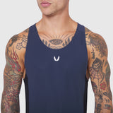 Laser-Vent™ Singlet Tank in Navy/Black worn by male model, front view