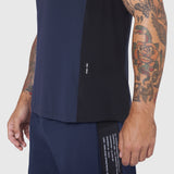 Laser-Vent Singlet Tank in Navy/Black worn by model, side view