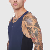 Laser-Vent™ Singlet Tank in navy/black worn by male model, side view