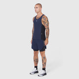 Laser-Vent Singlet Tank in navy/black, worn by male model, side view