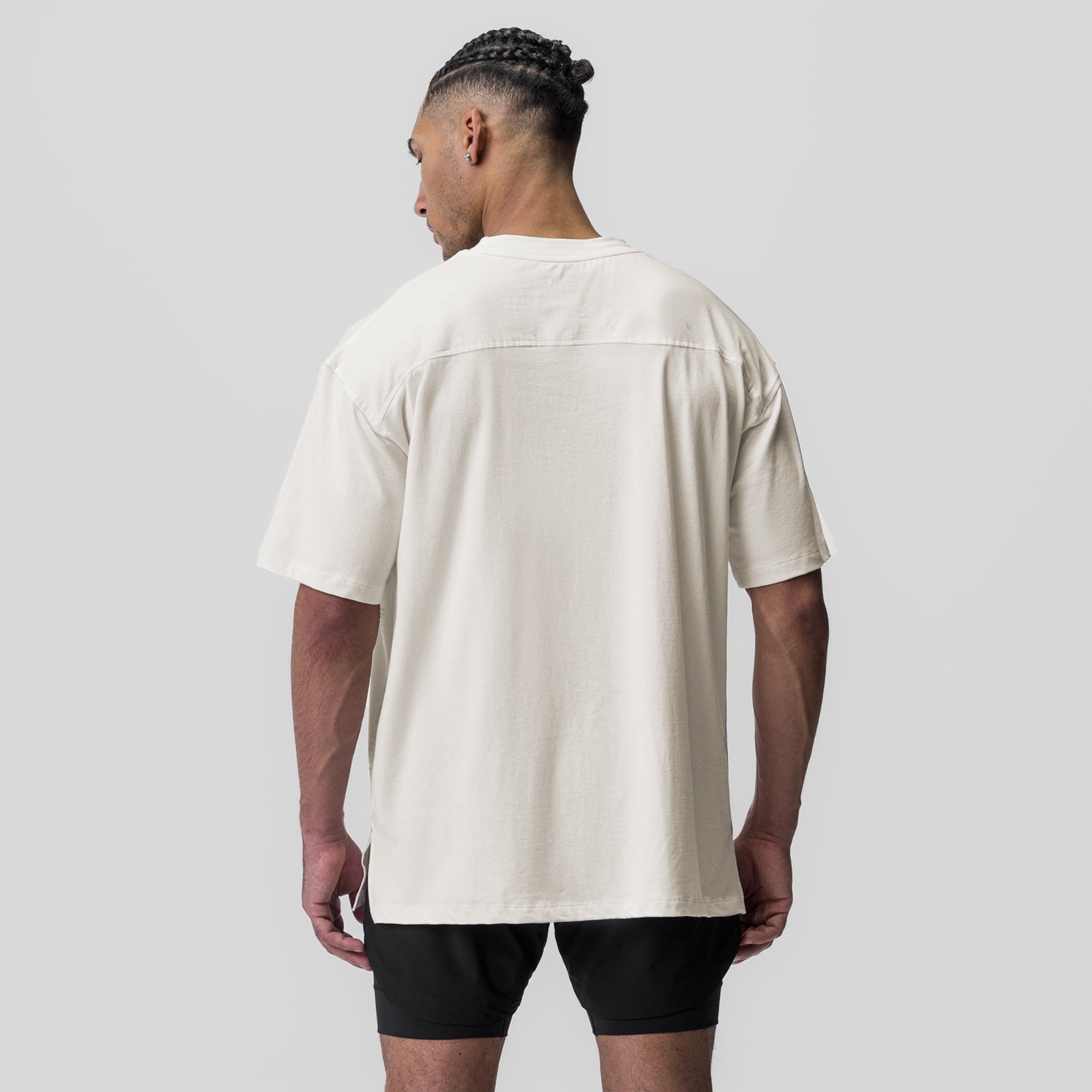 Supima® Oversized Tee in Ivory Cream, worn by model showing back view