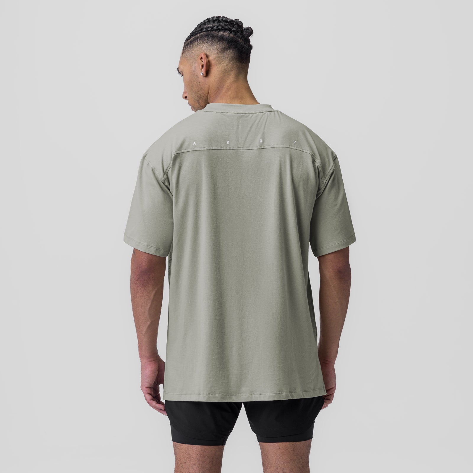 Supima® Oversized Tee in sage, worn by model shown from behind