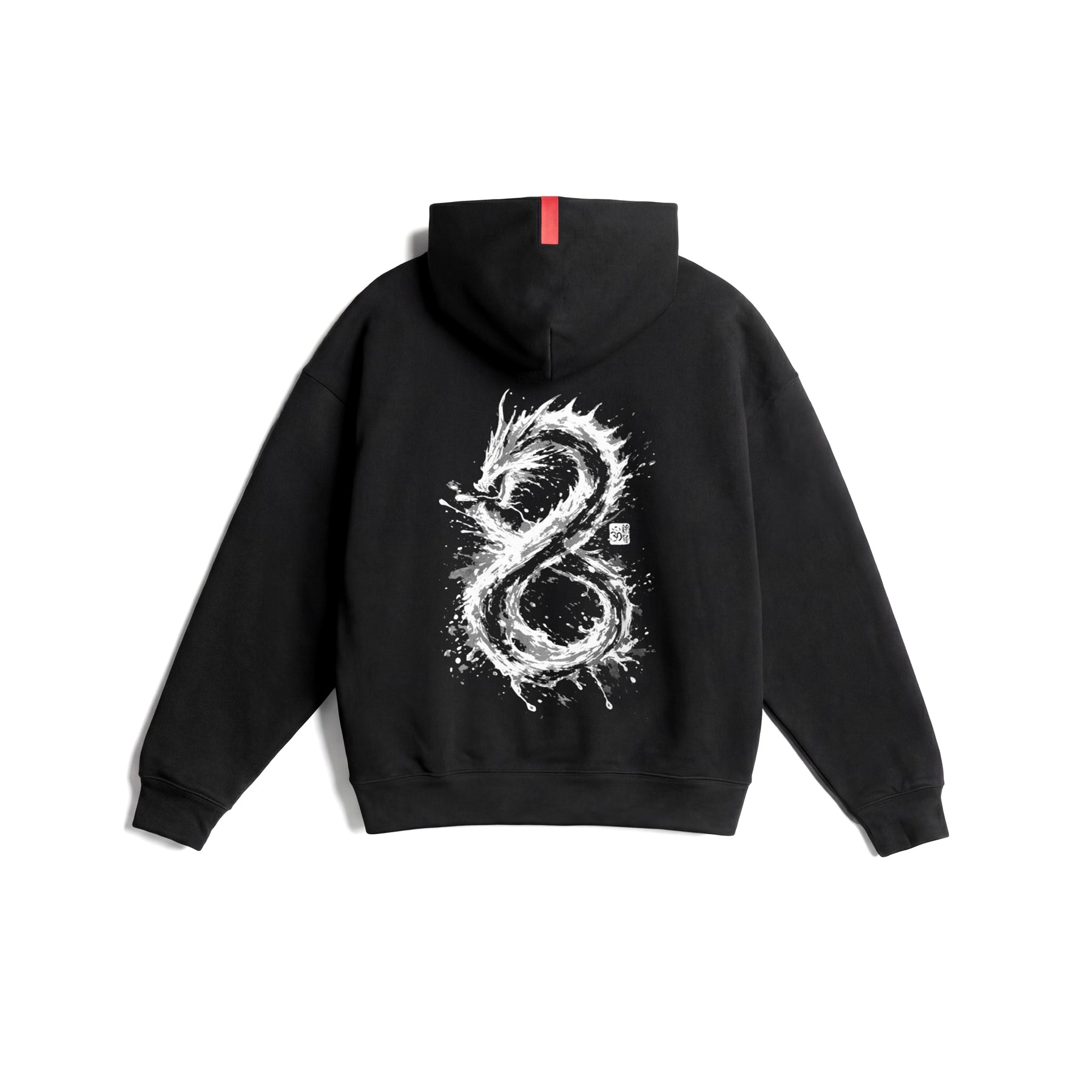 Flatlay Tech-Terry™ Zip Hoodie in black with white dragon graphic, back view