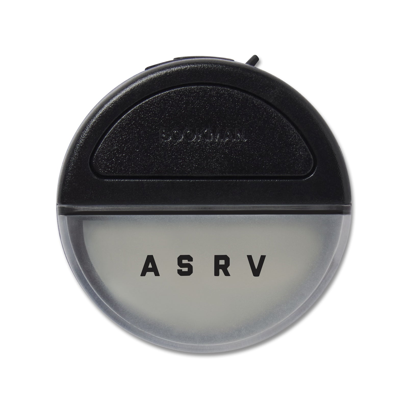 Flatlay of ASRV x Bookman Eclipse black circular light in packaging, top view