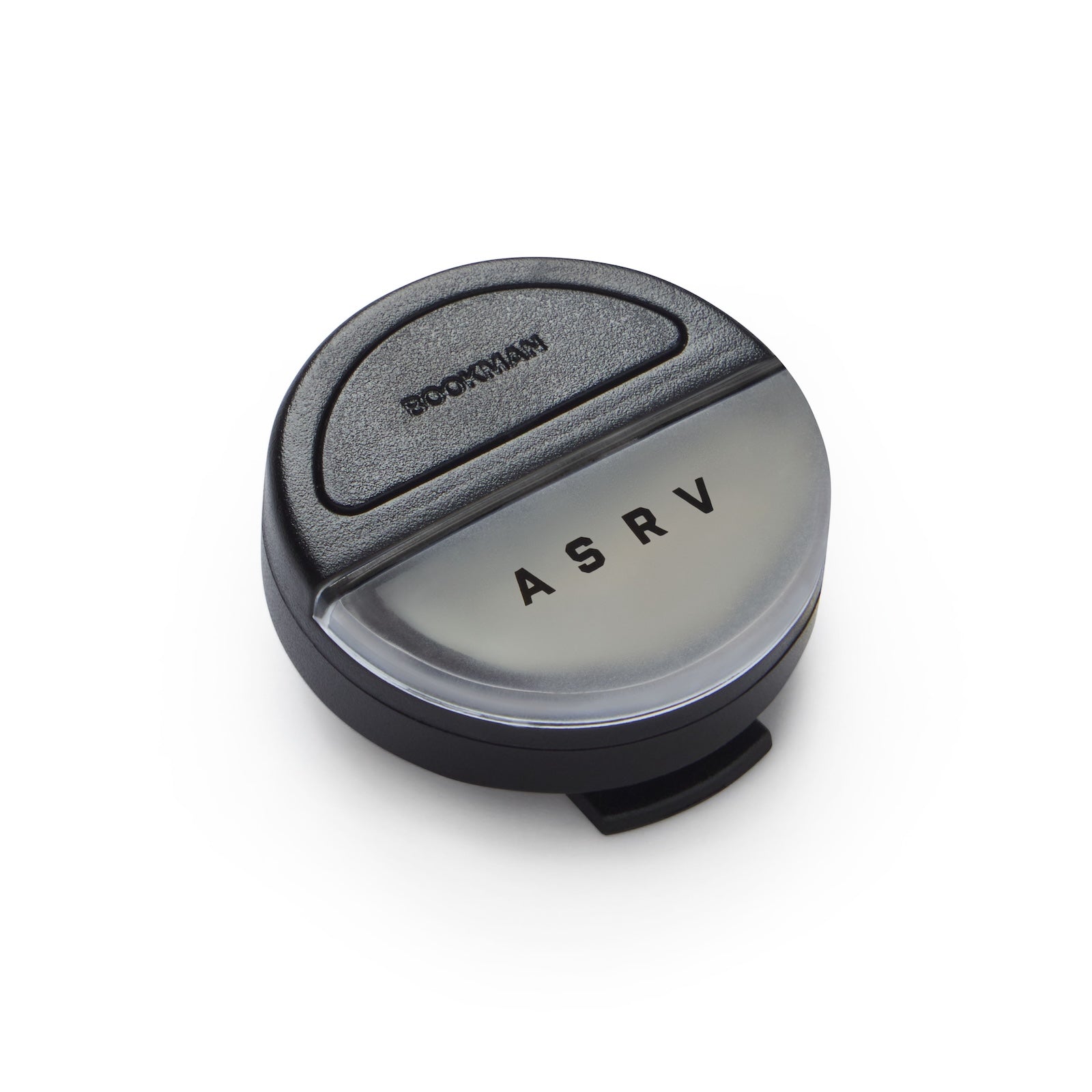 flatlay ASRV x Bookman Eclipse bike light in black and grey, top view