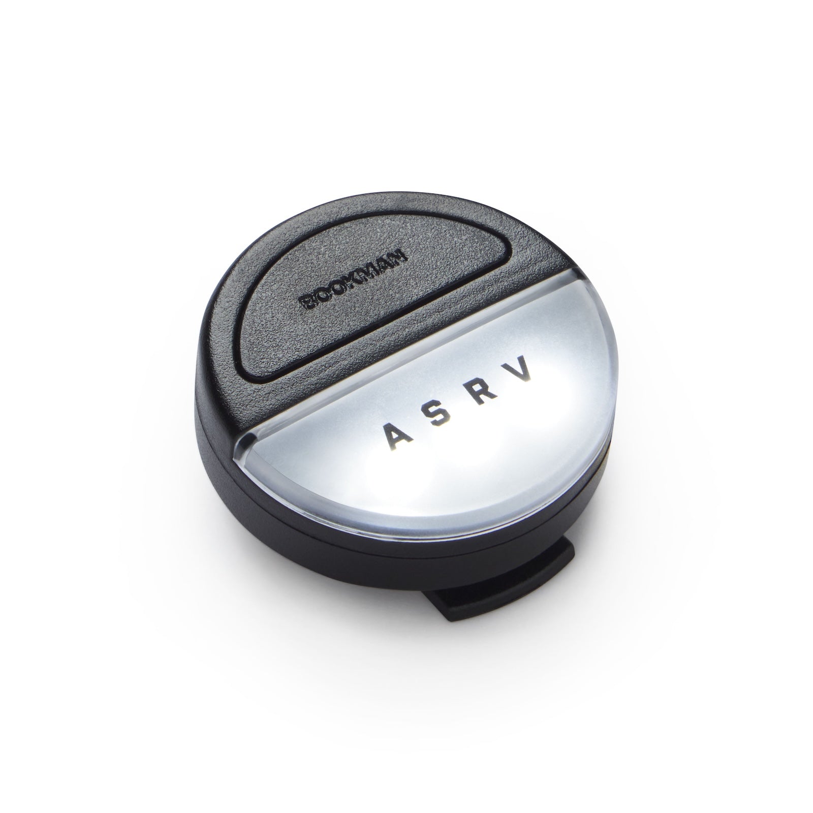 ASRV x Bookman Eclipse bike light in black and silver, top view