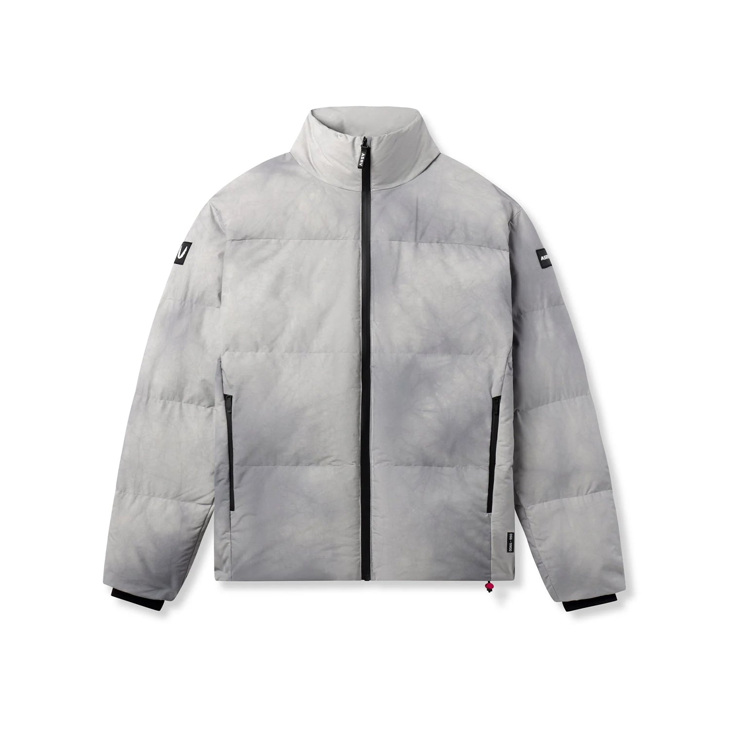 flatlay PrimaLoft Weather-Ready Puffer Jacket in grey wave dye, front view