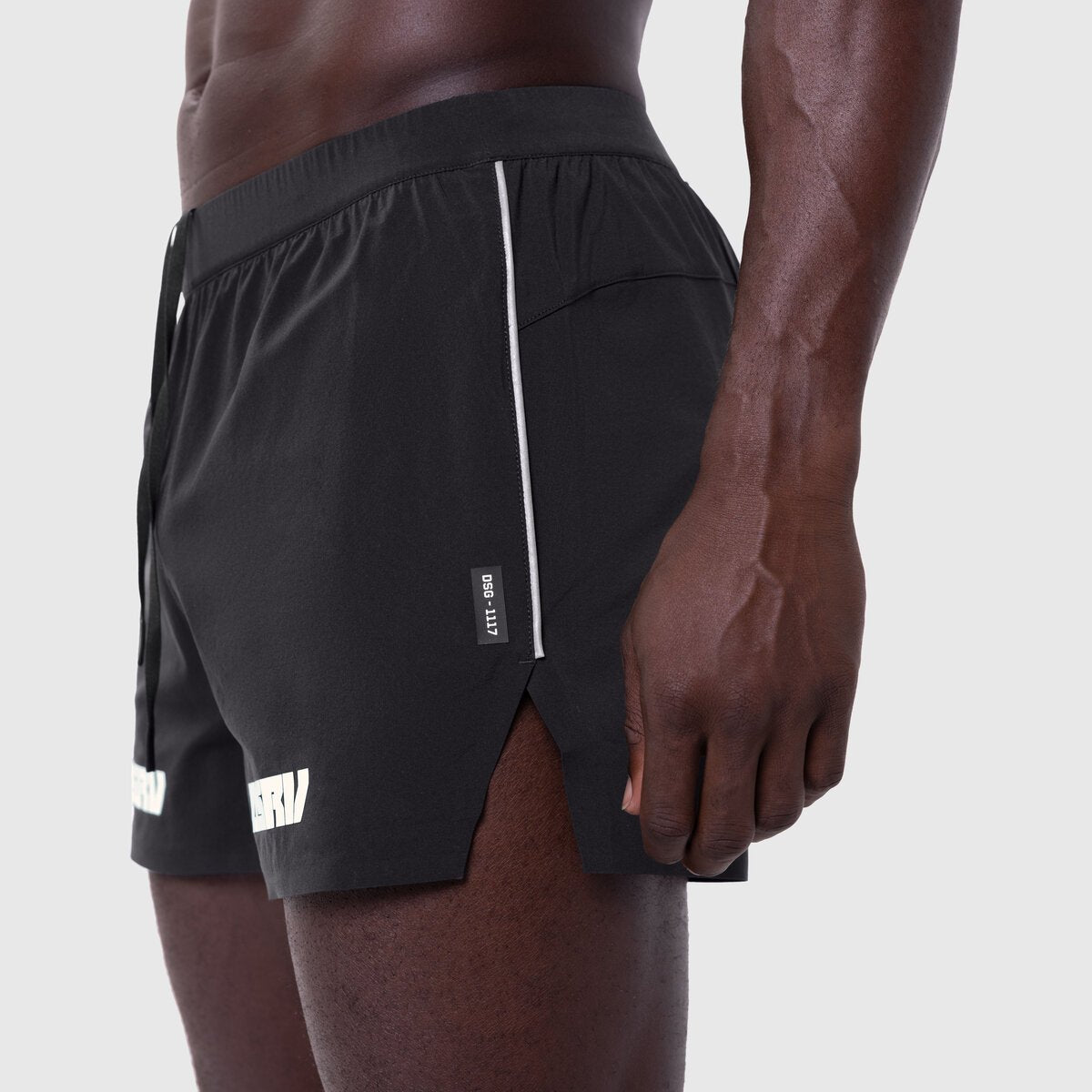 Aerotex 3" Distance Short in black, worn by model, side view