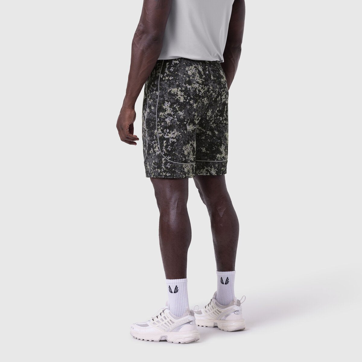 Ion-Mesh Modal Liner Short in pixel camo worn by model, side view