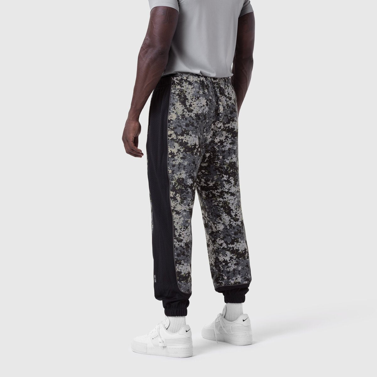 Tech-Terry Mesh Panel Sweats in pixel camo, back view on model