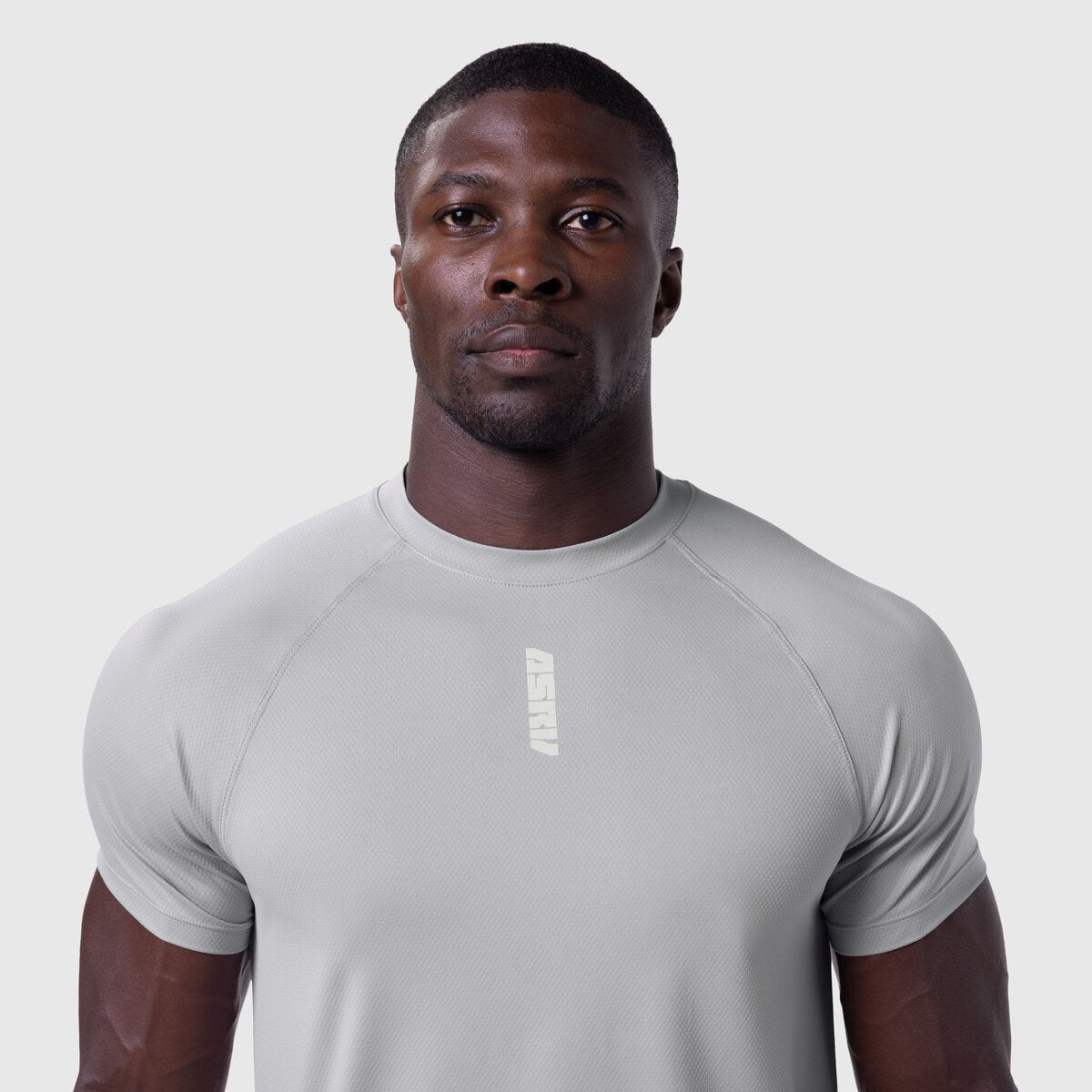 AeroSilver Established Tee in slate grey worn by male model, front view