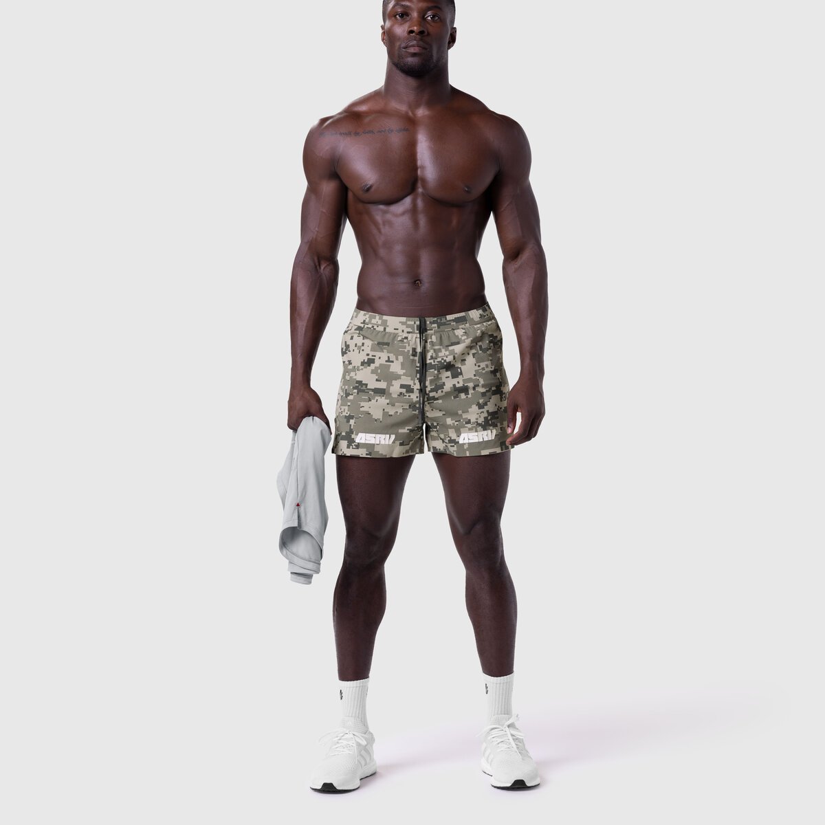 Aerotex Distance Short in digital camo Blade worn by model, front view