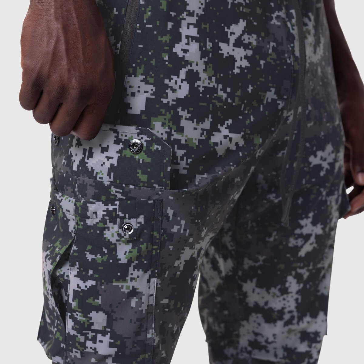 Tetra-Lite® Cargo High Rib Jogger in pixel camo worn by model, side view