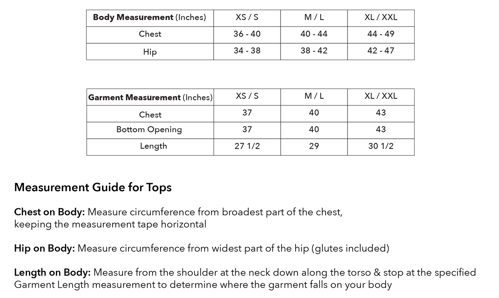 Size guide