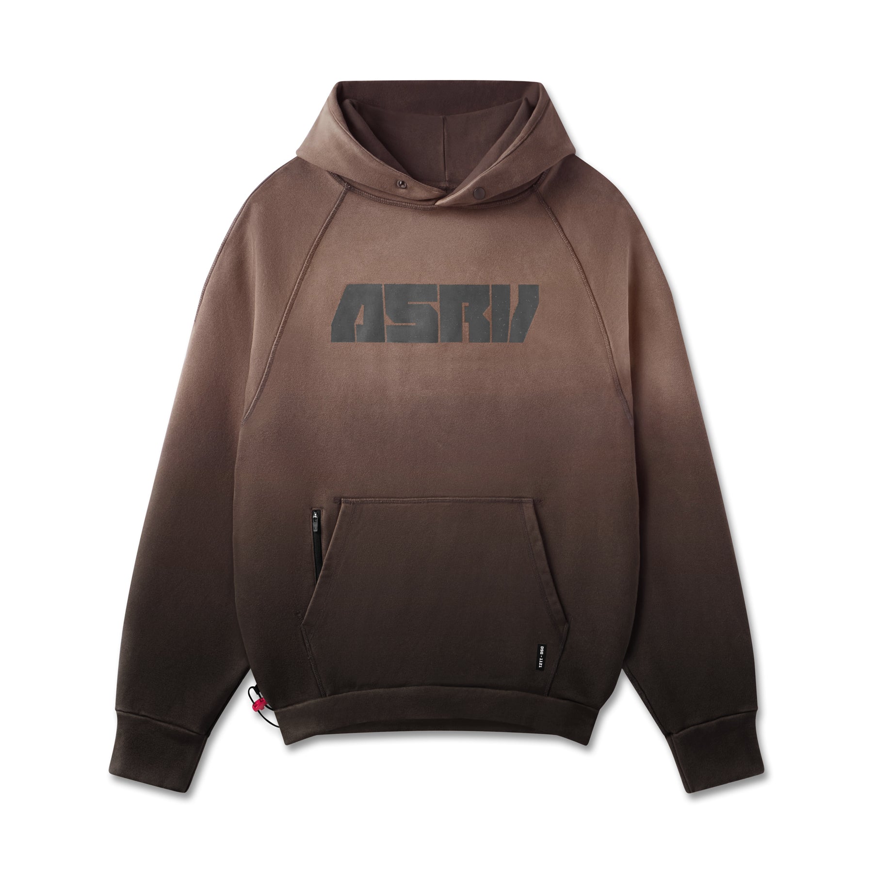 ASRV Tech-Terry Training Hoodie in dark earth sun fade, front view on invisible model