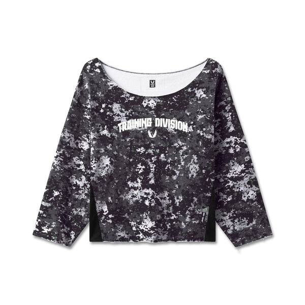 W049. Raw Hem Oversized Crewneck - Pixel Camo
