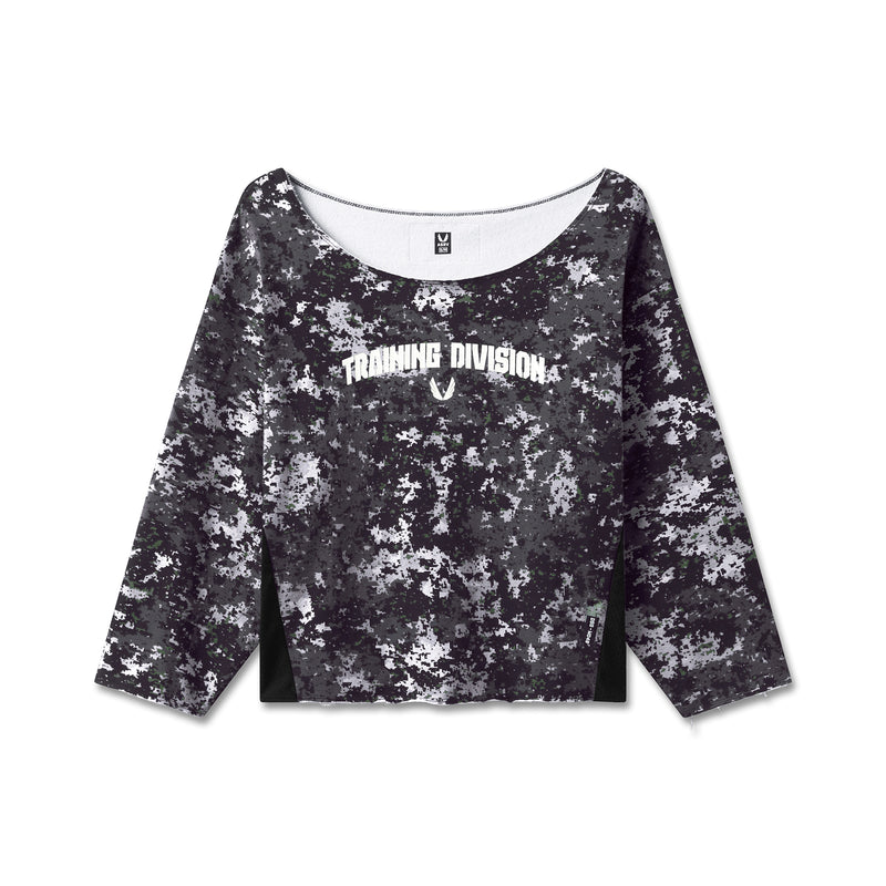 W049. Raw Hem Oversized Crewneck - Pixel Camo