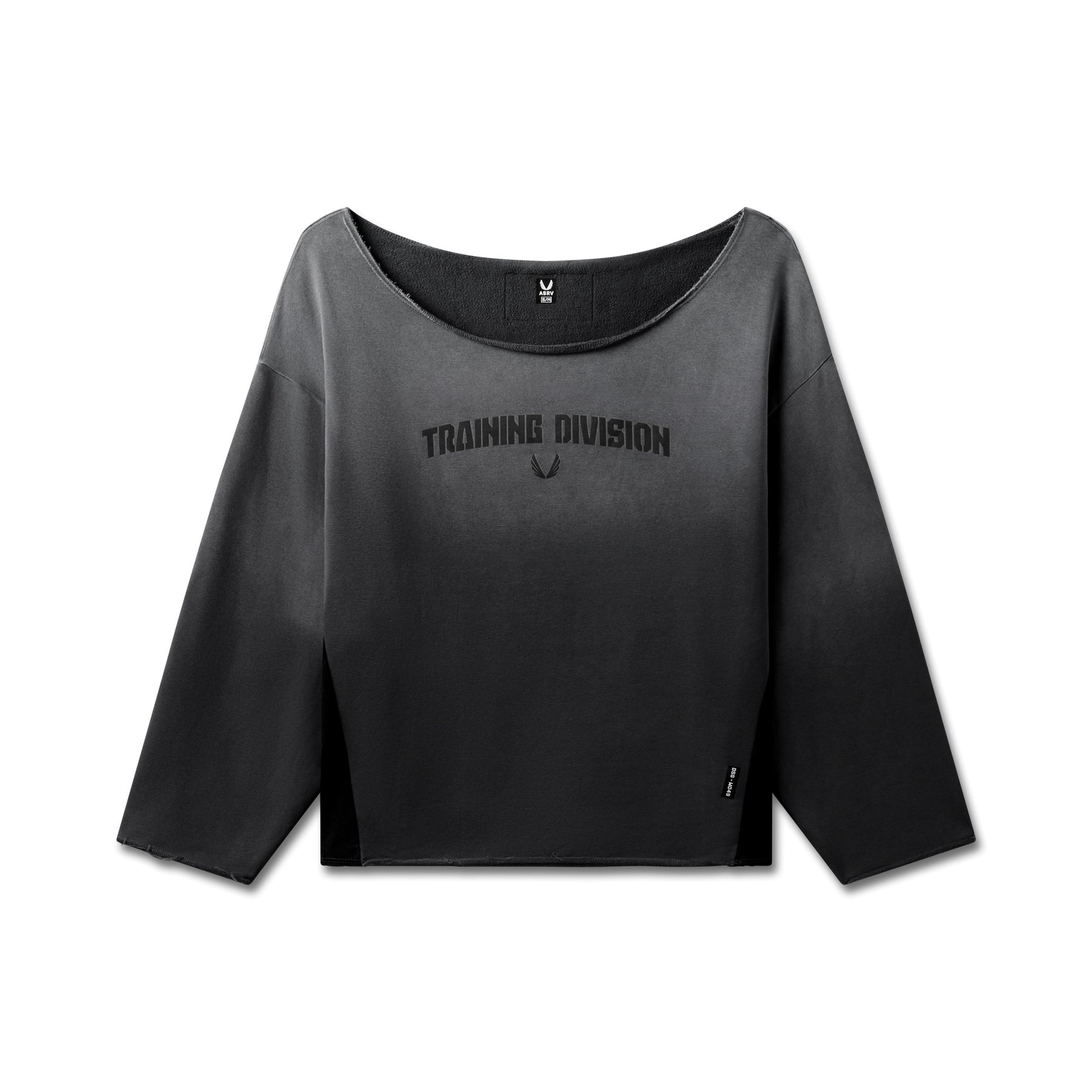 Raw Hem Oversized Crewneck in black sun fade, front view