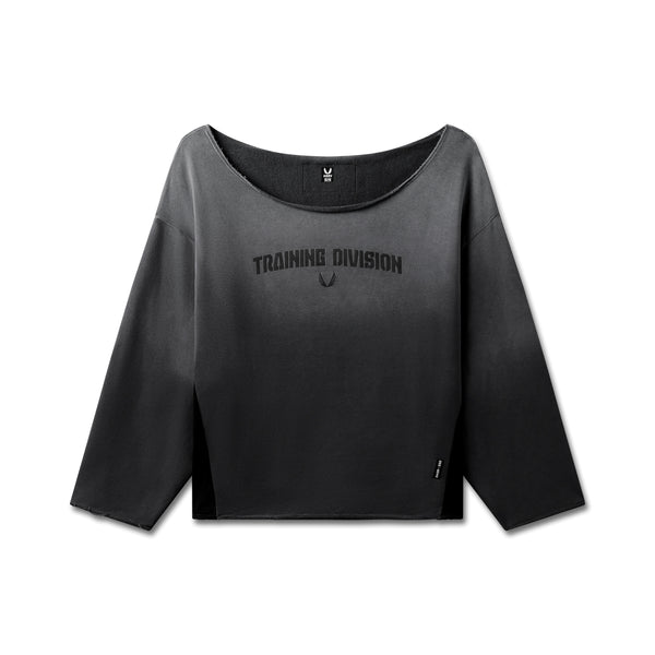 W049. Raw Hem Oversized Crewneck - Black Sun Fade