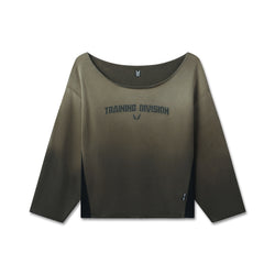 W049. Raw Hem Oversized Crewneck - Olive Sun Fade