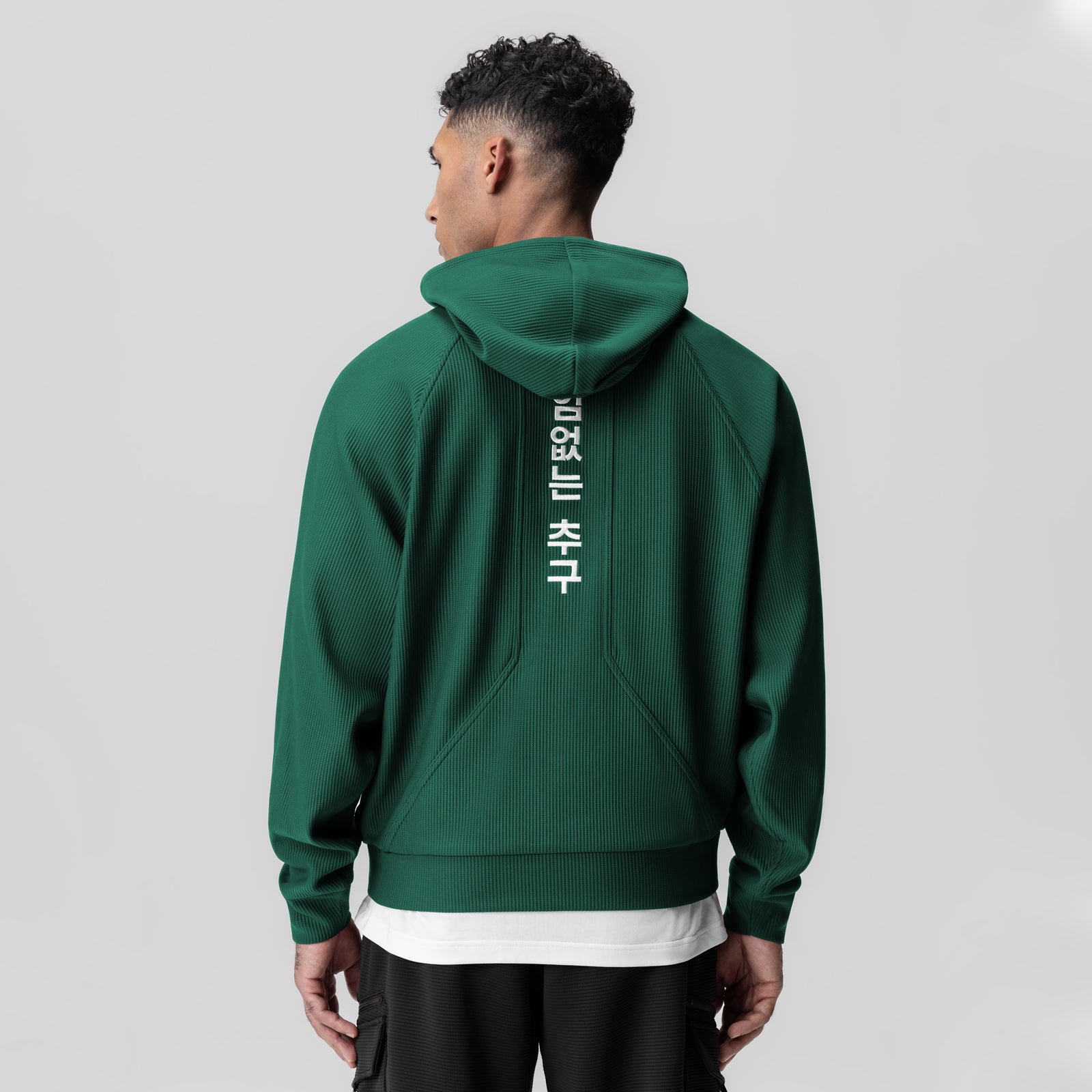 Deltapeak® Oversized Hoodie in forest green, back view worn by model