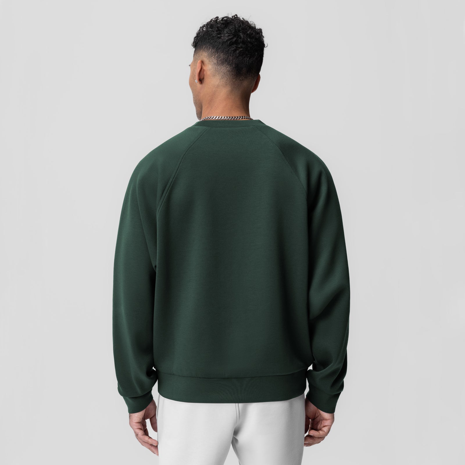 Dri-Core Oversized Crewneck in forest green, back view on model