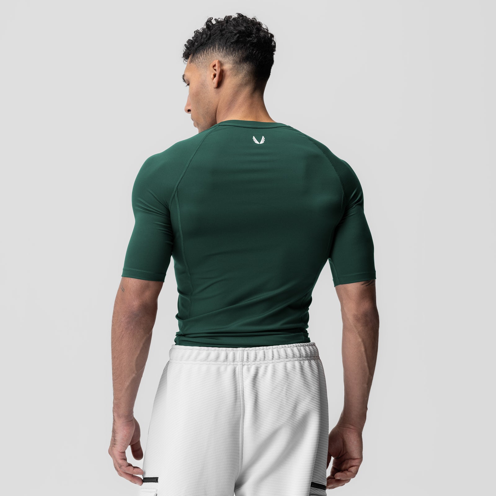WarpFlexx-Lite® Half-Sleeve Baselayer in Forest Green, back view on model