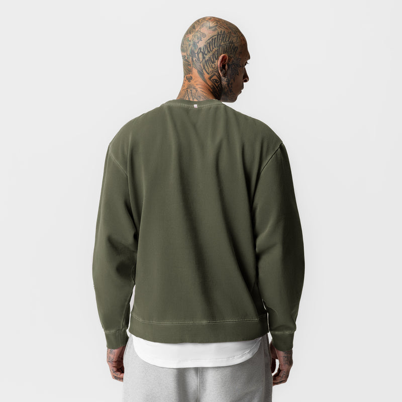 0861. Tech Essential™ Distressed Crewneck - Faded Olive