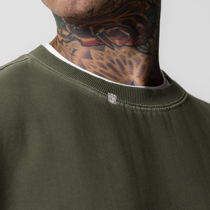 0861. Tech Essential™ Distressed Crewneck - Faded Olive