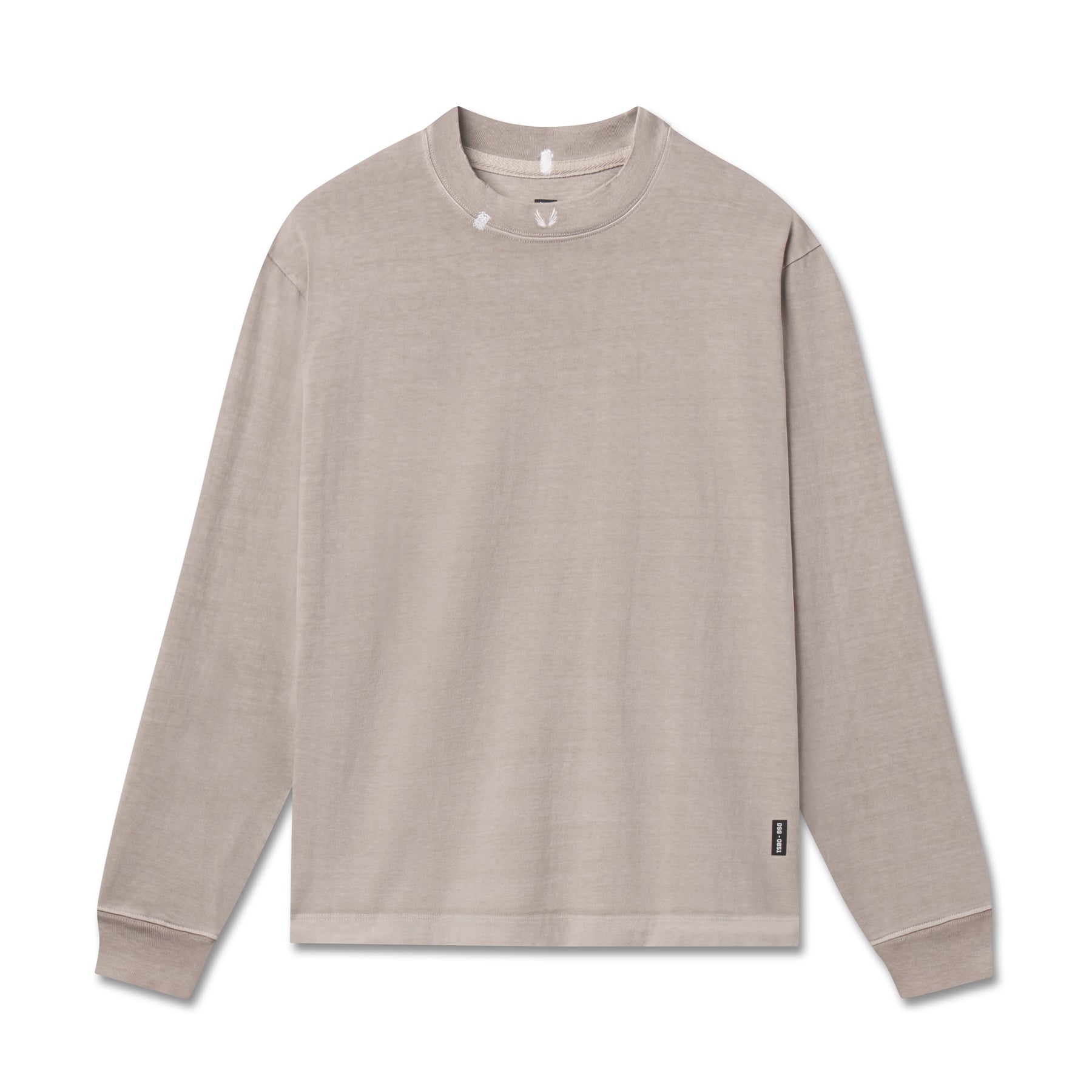 flatlay Tech Essential Relaxed Long Sleeve in faded chai, front view
