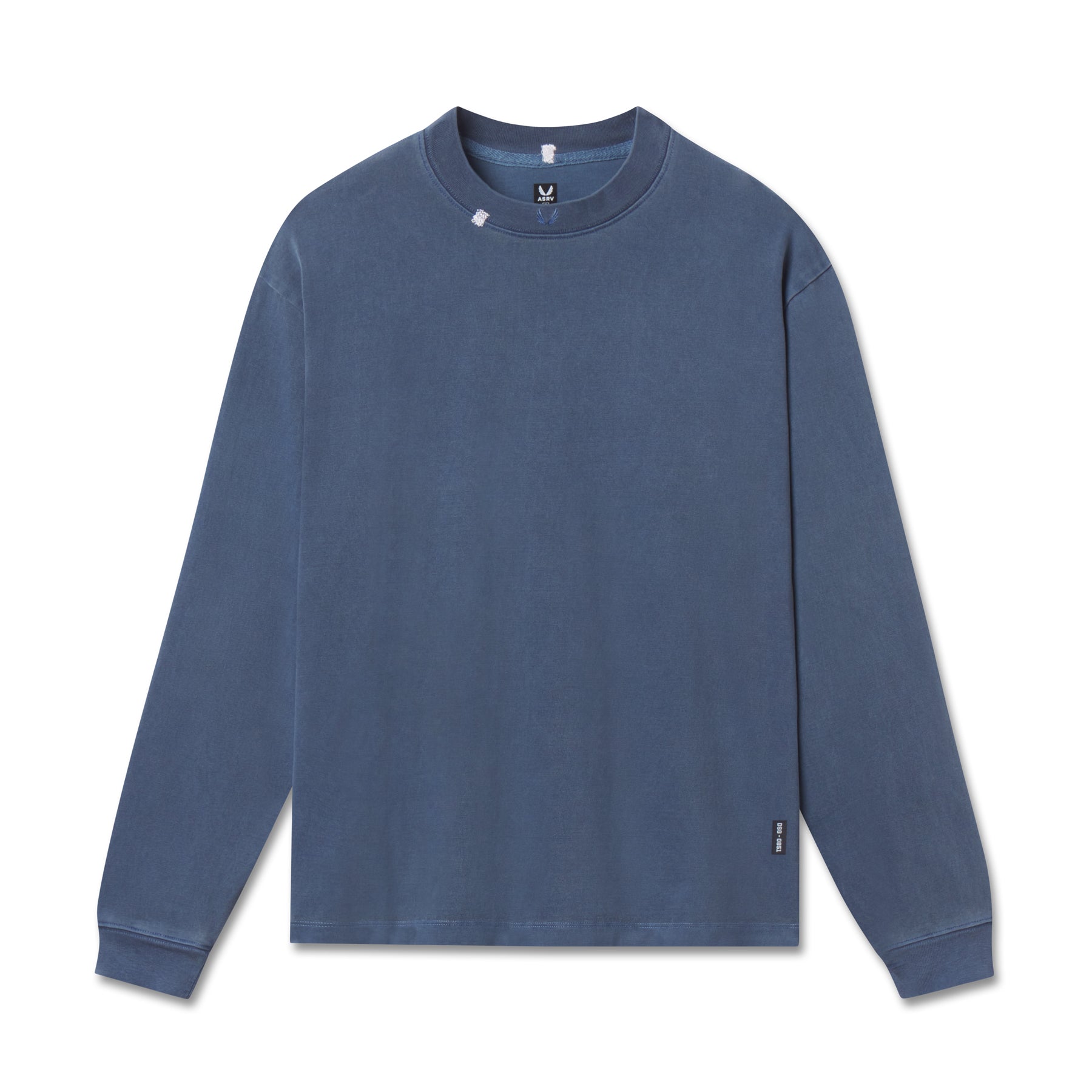flatlay Tech Essential Relaxed Long Sleeve in faded navy, front view