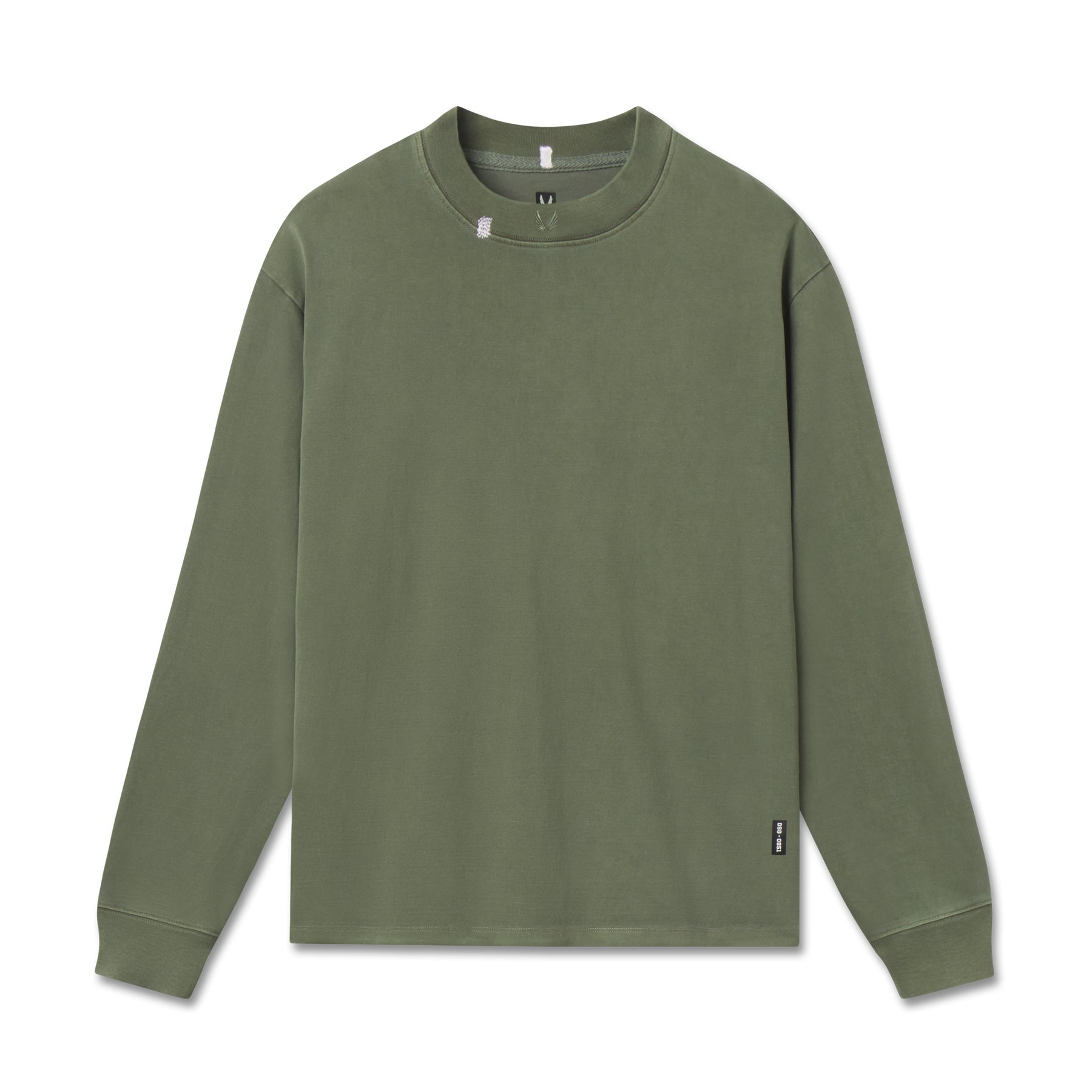 flatlay Tech Essential Relaxed Long Sleeve in faded olive, front view