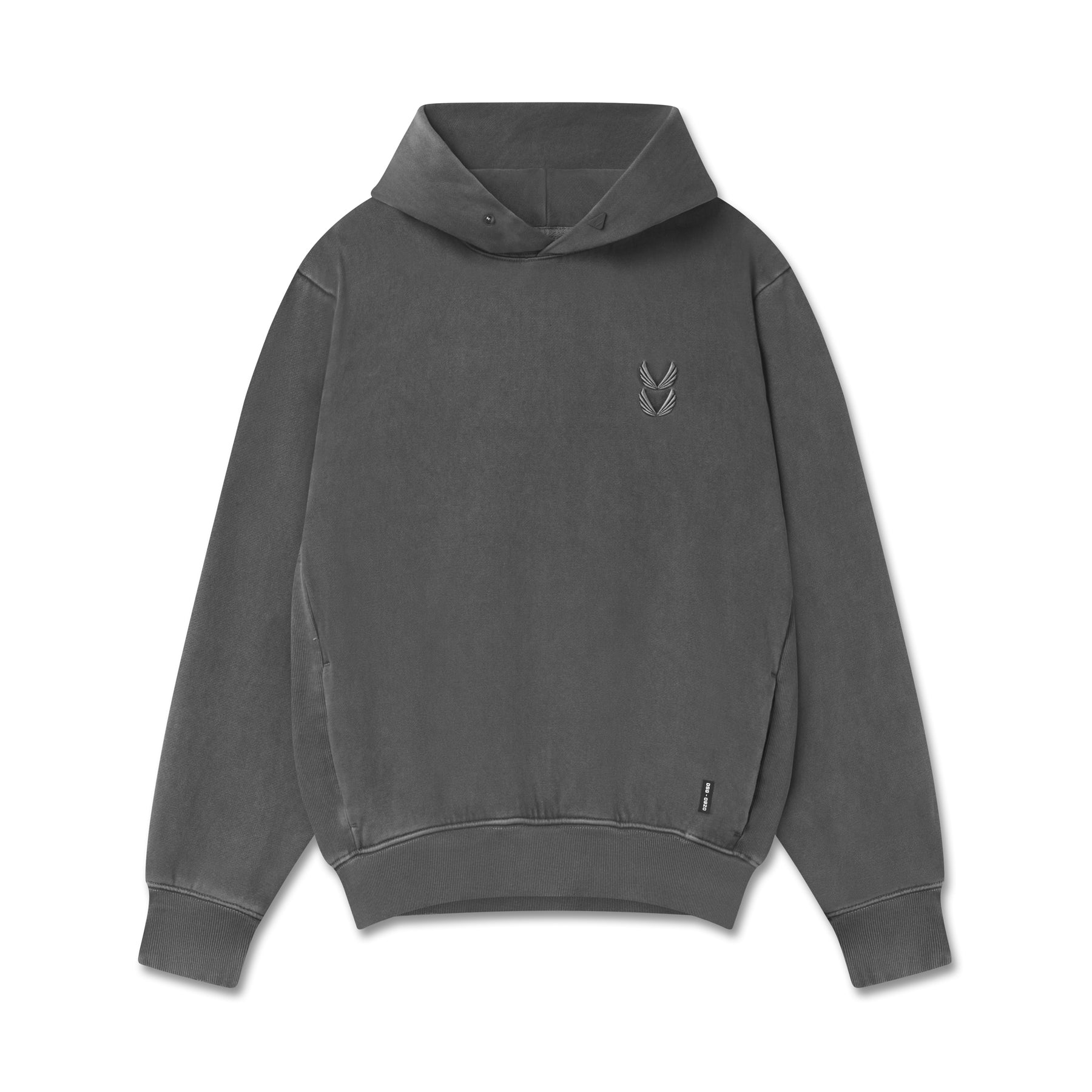 flatlay Tech Essential™ Distressed Hoodie in faded grey, front view